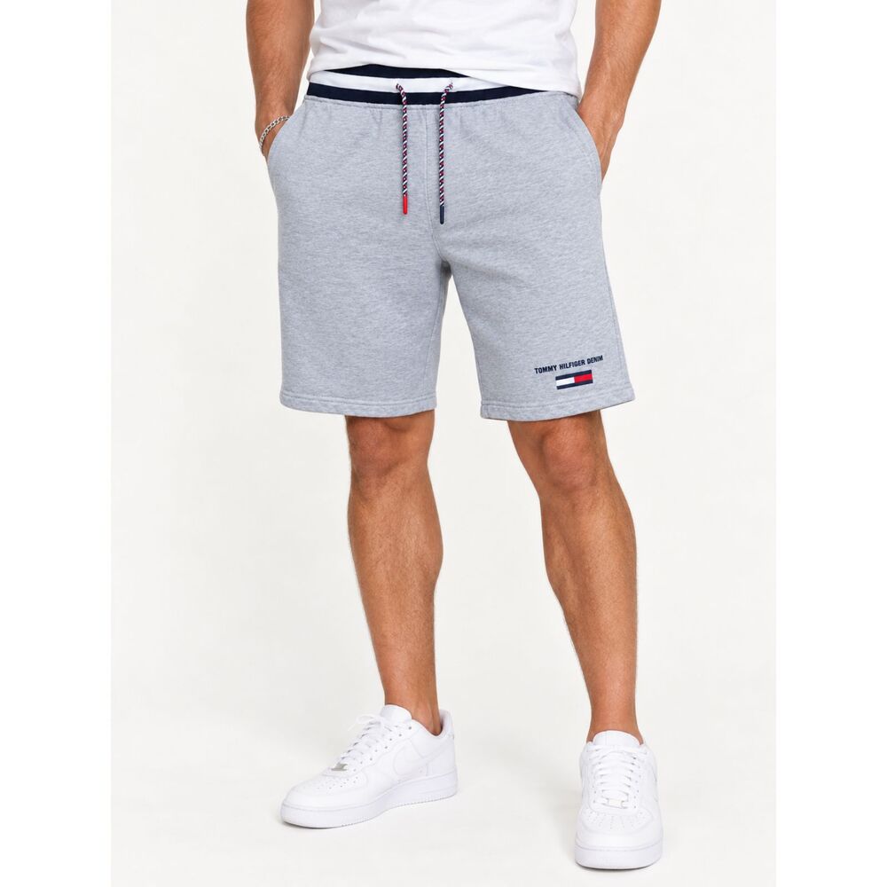 Tommy Hilfiger Denim Mens Small Gray Sweat Shorts Logo Drawstring Preppy 90s